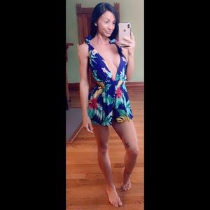 Floral romper with shoulder ties